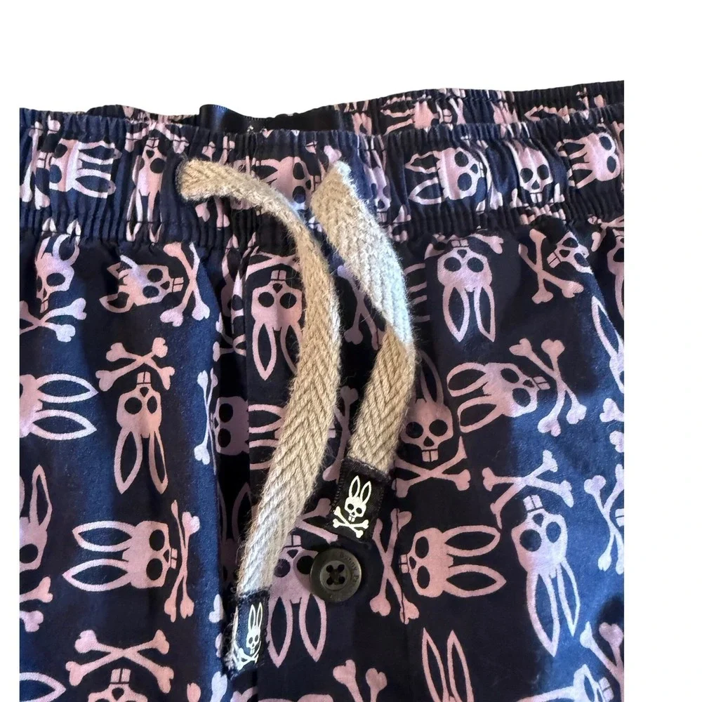 Psycho Bunny Mens Pajama Pants XL Navy Blue Pink‎ Logo Print Cotton Lounge Sleep